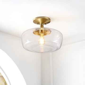 Marfa 14" Glass/Iron Farmhouse Modern LED Flush Mount - JONATHAN Y